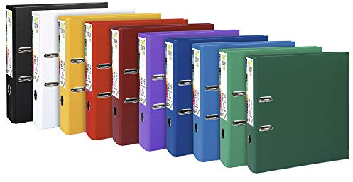 Exacompta - réf. 53374E - Carton de 10 classeurs à levier A4 MAXI Prem'Touch -Dos de 80 mm - Mécanique 80 mm-Dimensions extérieures : 32 x 30 x 8 cm - Format à classer A4 Maxi - 10 couleurs assorties