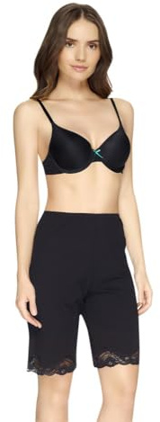 Ilusion Women's Bloomer Slips for Women 2637 - Lace Trim Bloomer Slip Shorts, Pettipants Under Dress - Cotton Blend Comfort - Black, Size Large
