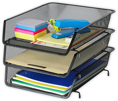 Simple Houseware Stackable Desk File Document Letter Tray Organizer, 3 Packs, Black