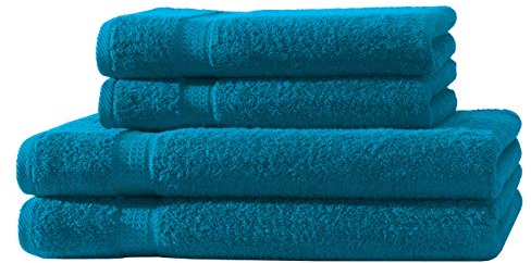 2X Duschtuch + 2X Handtuch | Petrol | 100% Baumwolle Frottier | Oeko-TEX® Standard 100 | Premium Qualität 500 g/m²