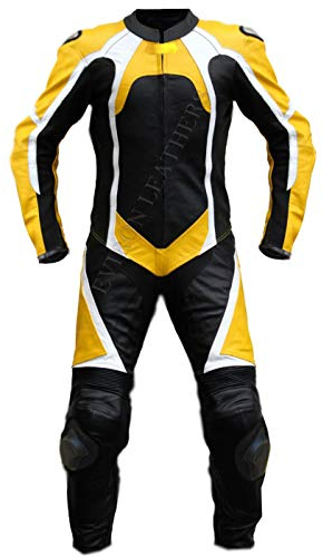 Motorrad 1 Stück Lederkombi Motorrad Biker Lederjacke und Hose (S, Gelb)