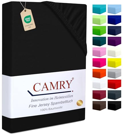 Camry Boxspringbett & Wasserbett Spannbettlaken 140x200-160x220cm Schwarz für Matratzen bis 35cm Matratzenhöhe Baumwolle Oeko-Tex 100