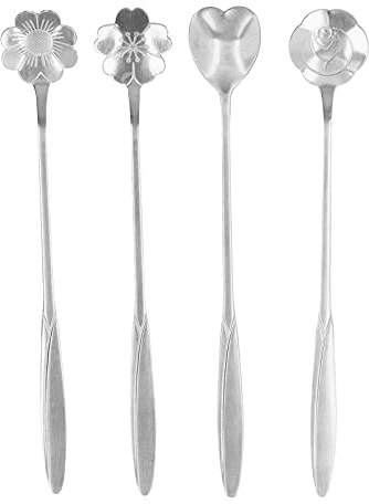 4st kaffeskedar, blommaskedsset espressoskedar för kaffe, efterrätt, te, förrätt, 7,1 tum(Silver)