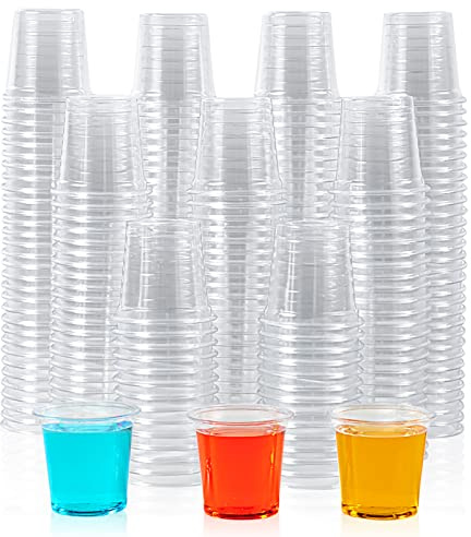 Lilymicky 500 PACK 1 oz Plastic Shot Glasses, 1 Ounce Clear Disposable Party Cups for Vodka, Whiskey, Tequila, Mini Plastic Containers for Sauce, and Sample Tasting