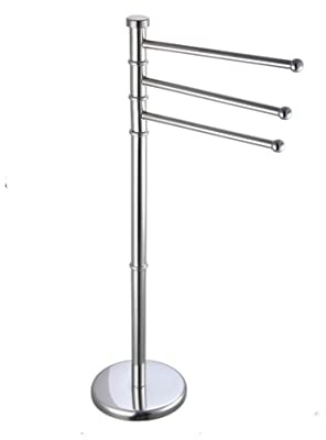 BM Piantana Portasciugamani da Terra in Metallo Cromato con 3 Bracci Girevoli – Accessorio Bagno Elegante, Stabile e Facile da Montare (ARGENTO)
