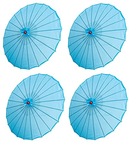 THY COLLECTIBLES Set of 4 Kid's Size 22 Japanese Chinese Umbrella Parasol for Wedding Parties, Photography, Costumes, Cosplay, Decoration and Other Events (Light Blue)