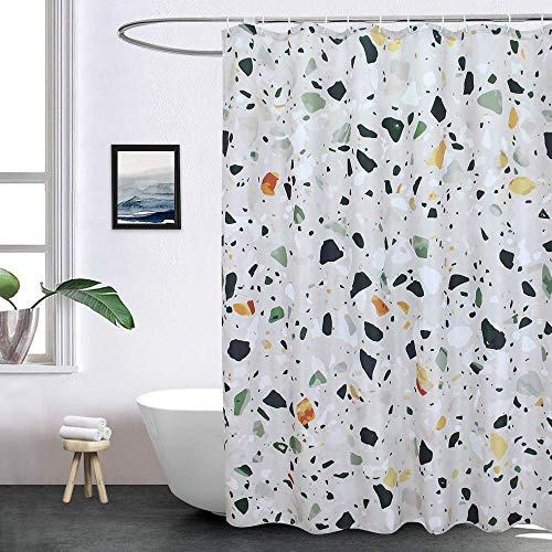 EurCross Green Terrazzo Extra Long Shower Curtains 180cm Wide x 200cm Drop | 130 Gsm Weighted Fabric,Waterproof Coating,Mildew Resistant,Easy Clean Machine Washable,Suitable for Bathroom and Wetroom