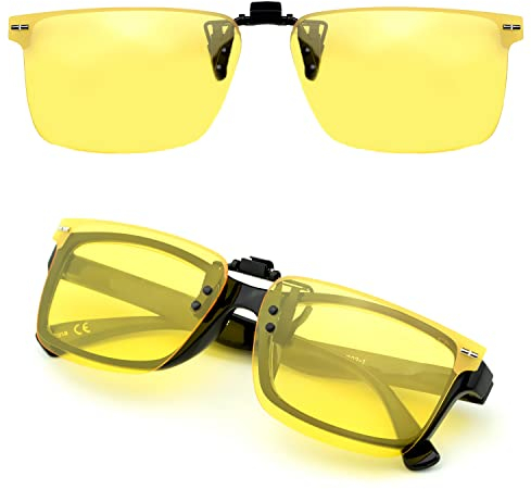 CREYESTAL Clip Lunettes Conduite de Nuit Polarisées, Anti-Eblouissement et Ultra léger, Surlunettes Verres Jaunes, Homme, Femme, Certifié CE