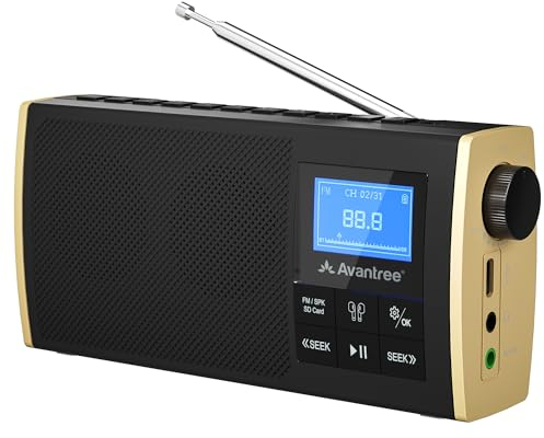 Avantree Soundbyte T - Tragbares FM Radio mit Bluetooth Lautsprecher, Bluetooth Audio für drahtlose Kopfhörer SD Kartenleser, wiederaufladbare und austauschbare 8 Stunden Batterie, FM Kanalspeicher