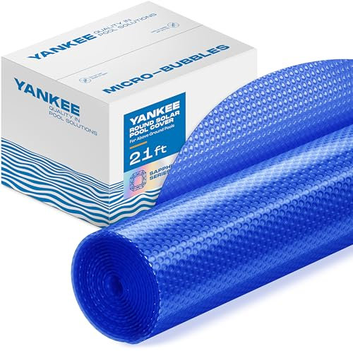 Sapphire Series Round Solar Pool Cover - Extra Durable 16-Mil Polymer Micro Bubble for 21 ft Round Above Ground Pool by Yankee, Keeps Water Warm, Prevents Loss, Weatherproof Solar Blanket