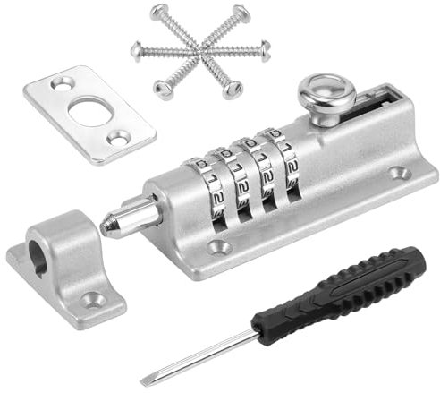 Fentar Schieberiegel Zahlenschloss 4 Stellig, Wetterfest Torriegel mit Türschloss, Rostschutz Türverriegelung, Grau Riegelschloss, Türriegel Abschließbar mit Schrauben für Schuppen Garten Schrank