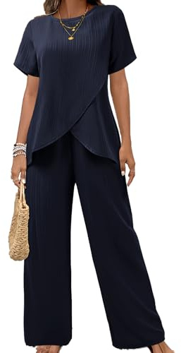 MINTLIMIT Women's 2 Piece Lounge Set Short Sleeve Irregular Top Wide Leg Pants Summer Outfits Casual Matching Tracksuits
