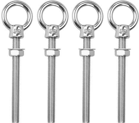Tornillo de Anillo M8 x 80mm Perno de Ojo de Acero Inoxidable 316 Cáncamos Argollas con Rosca para Fijación y Suspensión en Hogar, Interiores y Exteriores 4 Piezas