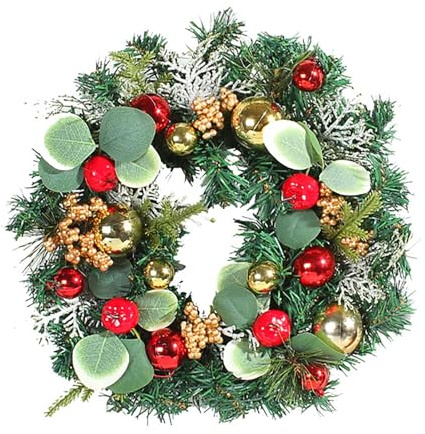 Coronas navideñas para Puerta de Entrada, Decoraciones Artificiales de Corona de Navidad, Coronas Decorativas con Bolas navideñas para Exterior, Interior, Porche, Ventana