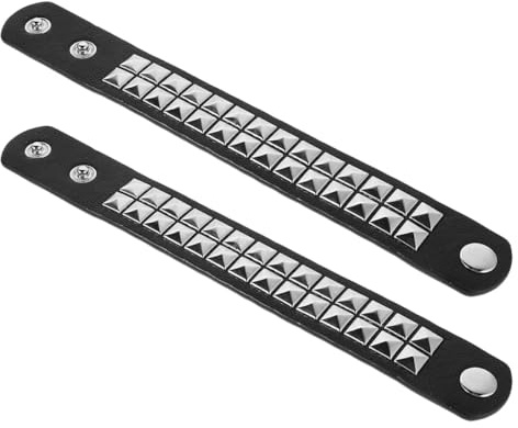 MOBUTOFU Bracciali Pelle Sintetica Uomo 2 Pezzi Polsino Borchiato in Materiale Artificiale Nero Stile Vintage Punk Comodo e Unico per Esprimere Individualità