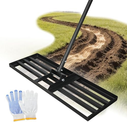ORIENTOOLS Lawn Leveling Rake 75 x 25 cm Lawn Leveler Tool with 206cm Adjustable Long Handle for Levelling Gravel, Soil, Sand, Compost in Backyard, Farm, Golf Courses and Garden Maintenance