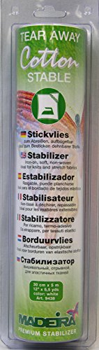 Madeira Stabilisateurs Détachables – Repassage sur Support en Coton stabile für T-Shirts, Trikots, Trikots, Inklusive detaillierter Anleitung – 5 m x 30 cm – Weiß