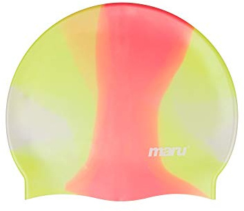 MARU Swimming Hat, 100% Silicone Swim Cap, Unisex Adult Swimming Cap, Lightweight Swimming Caps for Men and Women, Comfortable and Durable Swim Hats Designed in the UK (Yellow/Red, One Size)