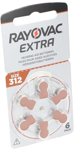Rayovac Lot de 6 piles pour appareils auditifs H312MF N° 312 PR41 Extra Advanced 180 mAh sous blister
