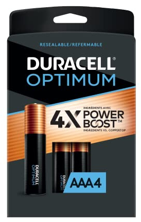 Duracell Optimum AAA Alkaline Batteries | Long Lasting 1.5V Triple A Battery | Resealable Package for Storage | 4 Count