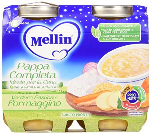 Mellin Pappa Completa Pastina Verdure e Formaggino, 6 Confezioni da 2x200 gr