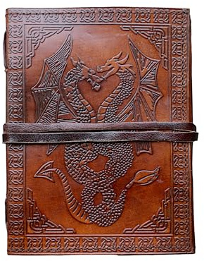 Jaald 18 cm Notizblock Notizen Handgemacht Tagebuch Kleine Reisen Notizbuch Skizzenbuch Geschenk Album met Drachen geprägt Lederbezug Antik meSchnurverschluss