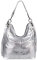 OBC Made IN Italy Damen Echt Leder Tasche Business Shopper Schultertasche Ledertasche Umhängetasche Handtasche Metallic (Silber)