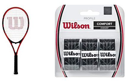 Wilson Raqueta de Tenis, Federer, Unisex, Principiantes y Jugadores intermedios, Rojo/Negro, Tamaño de empuñadura L3 + Profile Overgrip para Raqueta, Unisex Adulto, Negro, Talla Única