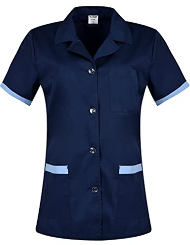 B-well Gabi Blouse Medicale Femme Blouse de Travail Femme Uniforme Médical Femme Manches Courtes Col en V avec Boutons - Bleu - X-Large