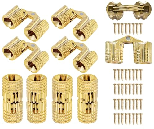 10x Charnières en laiton pour armoire - Invisibles - Pour meubles - Angle d'ouverture dissimulé de 180 degrés avec 20 vis (8 mm)