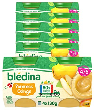 Blédina - Petits pots bébé - Pommes Coings - 80% d'ingrédients Français - De 4 à 6 mois - 12 pots de 130g