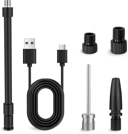 Woowind Adaptador para Válvulas Presta y Schrader con Aguja y Cable USB, para Coches, Bicicletas y Balones