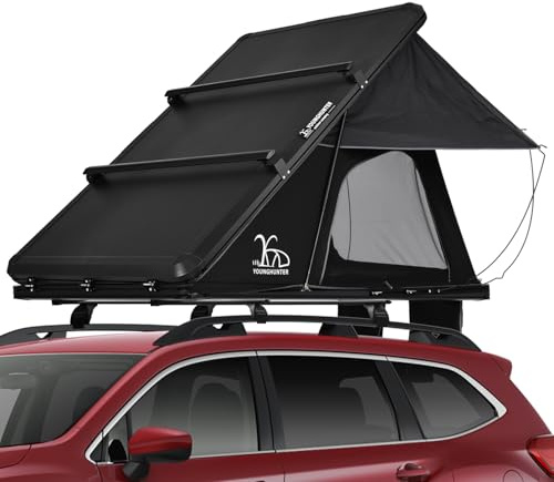 YOUNGHUNTER Off Ground Hard Shell Roof Top Tent, 2 Person, 4 Season, Modern Style, Black, Waterproof Canvas, Car Camping