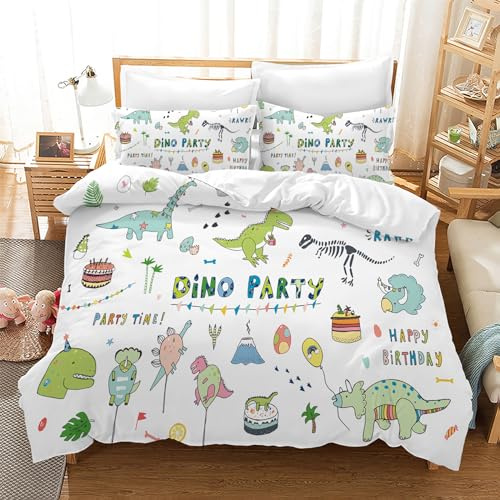 Leleyouzer Copripiumino Dinosauro 135×200 cm,Biancheria da Letto per Bambini,Motivo Dinosauro 3D,Copripiumino in Microfibra e 2 Federe 50 x 75 cm(Dinosauro 1)