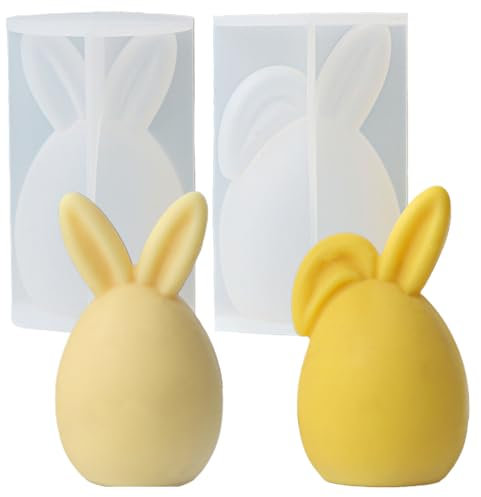 Junhui 2 Stück Ostern Kaninchen Silikonform, 3D Osterhase Kerzenformen Seifenform, Silikonform Hase, Silikonform Osterhase für Kuchen, Schokolade, Wachskerzen, Seife, Ostergeschenke