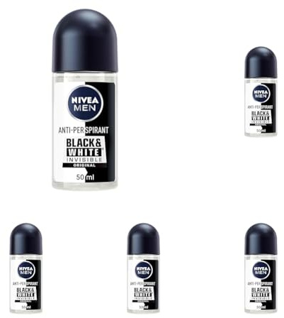 NIVEA MEN Black & White Original Anti-Perspirant Roll-On (50mL), Men's Deodorant + Masculine Fragrance (Pack of 5)