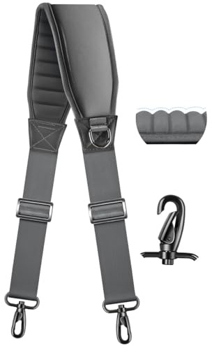ZINZ Sangle de Sac Universelle de 79 avec Rembourrage épais en Néoprène, Sangle Fixe avec Doubles Boucles Réglables et Crochets Pivotants en Métal，Gris