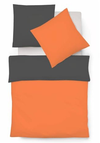 liebling Halbleinen Bettwäsche 240 x 220 + 2 x 80 x 80 cm, Farbe orange-Schiefer, Bettbezug aus 50% Leinen & 50% Baumwolle, kühlend & atmungsaktiv, waschbar 60 Grad, Ökotex 100