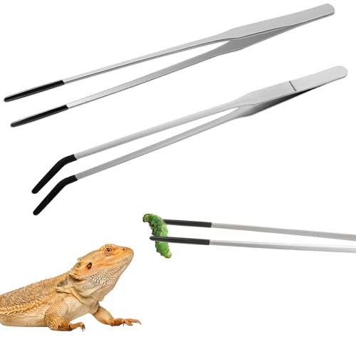 Lusofie 2 Stück Edelstahl Aquarium Pinzette Lang Gerade Futterpinzette Gebogene Spitze Pinzetten Set mit Gummikopf 26cm Extra Lange Pinzette für Wasserpflanze Pflanzenpinzette Reptilien Futterzange