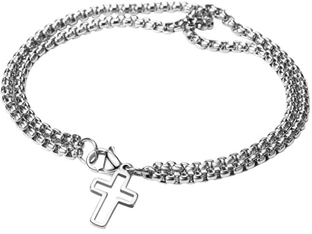 OIDEA Pulsera Cruz Doble Cadena: Brazalete de Cadena Cuba Plata con Colgante para Hombre Acero Inoxidable Hipoalergénico - Para Uso Diario Ocio Regalos