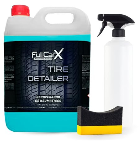 FULLCARX Tire Detailer 5 Litros Recuperador de Neumáticos Coche, Renovador Plásticos Rápido y Eficaz, Abrillantador Ruedas, Acabado Satinado, Negro Intenso, Producto Limpieza Detailing Profesional