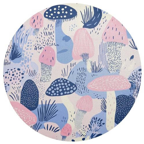 Manteles individuales redondos de piel sintética de hongos pastel, reutilizables, manteles individuales de pizarra, lavables de plástico, manteles individuales con platos, manteles individuales