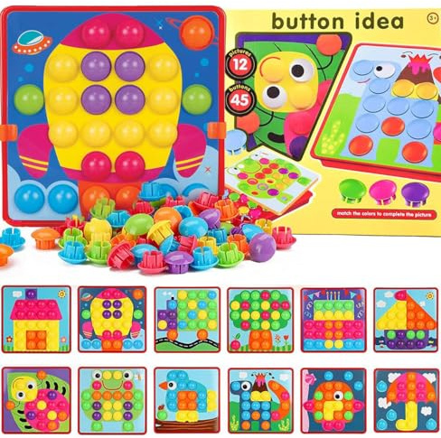 Guihumz Mosaik Steckspiel für Kinder ab 2 3 Jahre,Steckmosaik mit 45 Steckperlen und 12 Bunten Steckplätte,Bunte Steckspiel Set,Lernspielzeug Geschenk für Mädchen Junge