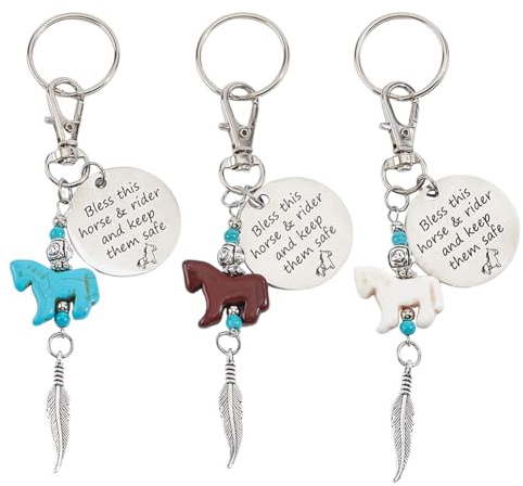 DELORIGIN 3 Farben Sattel Charms Bless This Horse and Rider Keep Safe Sattelschutz Charm Zaumzeug Clip Westernpferd Hänge Charms Für Pferde Reiter Geschenke