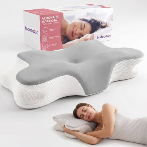 Todocama Almohada Cervical Viscoelástica, Ergonómica para Cervicales y Cuello, Reduce la Tensión y Alivia el Dolor, Funda Antiácaros Extraíble y Lavable, 60x40 cm