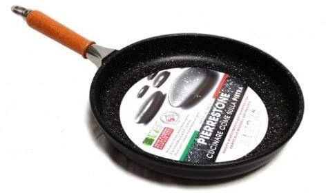PIERRESTONE Padella in pietra 32 cm, manico removibile, antiaderente, anti-graffio, senza PFOA, per frittura e cottura sulla pietra