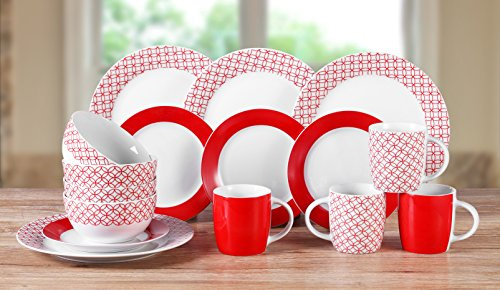 16 Piece Geo Red Dinner Set