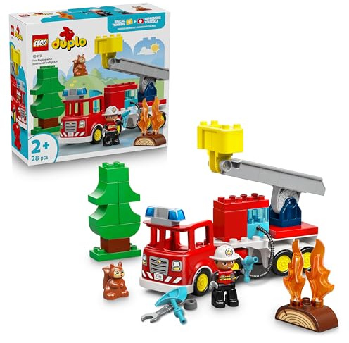LEGO DUPLO Autopompa con Manichetta e Pompiere - Gioco Didattico per la Motricità Fine - Camion Giocattolo Rosso con Scala, Personaggio e Scoiattolo - Regalo per Bambini e Bambine da 2 Anni - 10473