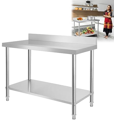 LARS360® Mesa de trabajo de acero inoxidable con/sin remates, para gastronomía, preparación de alimentos, cocina, bar, restaurante