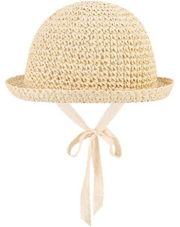 IBLUELOVER Girls Straw Hat Foldable Sun Hat Summer Baby Kids Roll up Panama Hat Outdoor UV Protection Beach Hat with Lovely Lace Chin Strap for Toddler Kids 2-7 Years